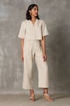 The Summer House_Beige Linen Plain Lapel Collar Clyde Crop Shirt With Pant  _at_Aza_Fashions