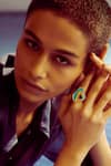 Buy_Voyce Jewellery_Blue Enameled Seychelles Abstract Shaped Ring _Online_at_Aza_Fashions