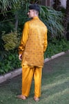 Shop_Ekavira_Yellow Silk Embroidery Ajrakh Print Bundi Kurta Set _at_Aza_Fashions