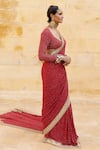 Buy_Arpita Mehta_Red Georgette Beads, Mirrors, Cut Work Round Neck Embroidered Saree With Blouse_Online_at_Aza_Fashions