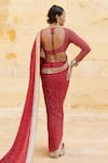 Shop_Arpita Mehta_Red Georgette Beads, Mirrors, Cut Work Round Neck Embroidered Saree With Blouse_at_Aza_Fashions