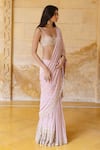 Arpita Mehta_Pink Georgette Hand Embroidered Mirror Sweetheart Pre-draped Saree And Blouse Set _Online_at_Aza_Fashions