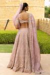 Shop_Arpita Mehta_Pink Organza Hand Embroidered Mirror Deep V Neck And Thread Bridal Lehenga Set _at_Aza_Fashions