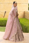 Buy_Arpita Mehta_Pink Organza Hand Embroidered Mirror Deep V Neck And Thread Bridal Lehenga Set _Online_at_Aza_Fashions