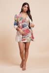 Buy_Saaksha & Kinni_Ivory Chiffon Print Floral Sweetheart Ruched Dress 