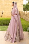 Shop_Arpita Mehta_Pink Organza Hand Embroidered Mirror Deep V Neck And Thread Bridal Lehenga Set _Online_at_Aza_Fashions