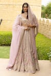 Buy_Arpita Mehta_Pink Blouse Net Hand Embroidered Mirror Thread And Bridal Lehenga Set _at_Aza_Fashions