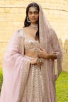 Arpita Mehta_Pink Blouse Net Hand Embroidered Mirror Thread And Bridal Lehenga Set _Online_at_Aza_Fashions