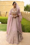 Buy_Arpita Mehta_Pink Organza Hand Embroidered Mirror Thread And Work Bridal Lehenga Set _at_Aza_Fashions