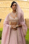 Arpita Mehta_Pink Organza Hand Embroidered Mirror Thread And Work Bridal Lehenga Set _Online_at_Aza_Fashions