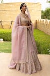 Shop_Arpita Mehta_Pink Organza Hand Embroidered Mirror Thread And Work Bridal Lehenga Set _Online_at_Aza_Fashions