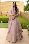 Buy_Arpita Mehta_Pink Organza Hand Embroidered Mirror Sweetheart And Thread Work Bridal Lehenga Set _at_Aza_Fashions