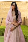 Arpita Mehta_Pink Organza Hand Embroidered Mirror Sweetheart And Thread Work Bridal Lehenga Set _Online_at_Aza_Fashions