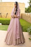 Buy_Arpita Mehta_Pink Organza Hand Embroidered Mirror Sweetheart And Thread Work Bridal Lehenga Set _Online_at_Aza_Fashions