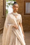 Arpita Mehta_Ivory Organza Hand Embroidered Mirror Leaf Floral Thread Bridal Lehenga Set _Online_at_Aza_Fashions