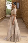 Buy_Arpita Mehta_Ivory Organza Hand Embroidered Mirror Leaf Floral Thread Bridal Lehenga Set _Online_at_Aza_Fashions