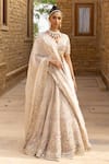 Buy_Arpita Mehta_Ivory Organza Hand Embroidered Mirror Leaf Floral Thread Bridal Lehenga Set _at_Aza_Fashions