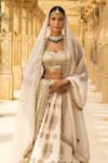 Arpita Mehta_Ivory Organza Hand Embroidered Mirror Leaf Neck Palm Tree Bridal Lehenga Set _Online_at_Aza_Fashions