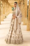 Buy_Arpita Mehta_Ivory Organza Hand Embroidered Mirror Leaf Neck Palm Tree Bridal Lehenga Set _Online_at_Aza_Fashions