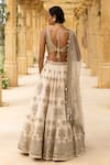 Shop_Arpita Mehta_Ivory Organza Hand Embroidered Mirror Leaf Neck Palm Tree Bridal Lehenga Set _at_Aza_Fashions