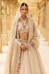 Arpita Mehta_Ivory Organza Hand Embroidered Mirror Deep V Neck Vintage Bridal Lehenga Set _Online_at_Aza_Fashions