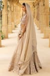 Shop_Arpita Mehta_Ivory Organza Hand Embroidered Mirror Deep V Neck Vintage Bridal Lehenga Set _Online_at_Aza_Fashions