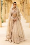 Buy_Arpita Mehta_Ivory Organza Hand Embroidered Mirror Deep V Neck Vintage Bridal Lehenga Set _at_Aza_Fashions