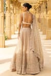 Shop_Arpita Mehta_Ivory Organza Hand Embroidered Mirror Deep V Neck Vintage Bridal Lehenga Set _at_Aza_Fashions