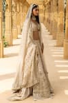 Arpita Mehta_Ivory Lehenga And Dupatta 1 Organza Hand Floral Thread Work Bridal Set _Online_at_Aza_Fashions