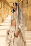 Buy_Arpita Mehta_Ivory Lehenga And Dupatta 1 Organza Hand Floral Thread Work Bridal Set _Online_at_Aza_Fashions