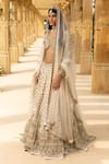 Buy_Arpita Mehta_Ivory Lehenga And Dupatta 1 Organza Hand Floral Thread Work Bridal Set _at_Aza_Fashions