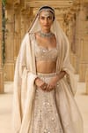 Arpita Mehta_Ivory Organza Hand Embroidered Mirror Mughal Bridal Lehenga Set For Women_Online_at_Aza_Fashions