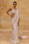 Buy_Arpita Mehta_Ivory Georgette Hand Embroidered Mirror Sequin Pre-draped Saree And Blouse Set_at_Aza_Fashions