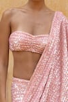 Buy_Arpita Mehta_Pink Georgette Embroidery Sequin Sweetheart Neck Pre-draped Saree With Blouse _Online_at_Aza_Fashions