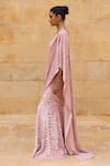 Arpita Mehta_Pink Georgette Embroidery Sequin Sweetheart Neck Pre-draped Saree With Blouse _at_Aza_Fashions