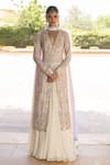 Buy_Arpita Mehta_Ivory Georgette Embroidery Mirror Plunge V Neck Thread Kurta Sharara Set _at_Aza_Fashions