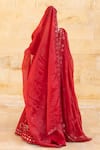 Shop_Arpita Mehta_Red Blouse Raw Silk Embroidery Mirror Plunge V Botanical Bridal Lehenga Set_at_Aza_Fashions
