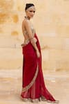 Shop_Arpita Mehta_Red Saree Georgette Embroidery Mirror Halter Neck Scallop Border With Blouse_Online_at_Aza_Fashions