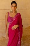 Arpita Mehta_Pink Georgette Embroidery Mirror Sweetheart Border Embellished Saree With Blouse _Online_at_Aza_Fashions