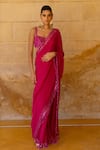 Buy_Arpita Mehta_Pink Georgette Embroidery Mirror Sweetheart Border Embellished Saree With Blouse _at_Aza_Fashions