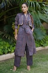 Buy_Ekavira_Blue Maheshwari, Cotton Studs, Neelam Hand Block Print Trench Coat And Pant Set _at_Aza_Fashions