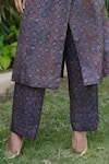 Buy_Ekavira_Blue Maheshwari, Cotton Studs, Neelam Hand Block Print Trench Coat And Pant Set _Online_at_Aza_Fashions