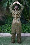 Shop_Ekavira_Green Cotton, Silk Embroidery Panna Hand Block Print Trench Coat And Pant Set _Online_at_Aza_Fashions