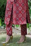Buy_Ekavira_Maroon Maheshwari, Silk Embroidery Surkh Ajrakh Print Trench Coat And Pant Set _Online_at_Aza_Fashions