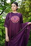 Ekavira_Purple Kurta And Pant Mashru Silk Embroidered Round Jamini Patch Set _at_Aza_Fashions