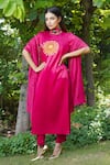 Buy_Ekavira_Pink Chanderi, Silk Embroidery Round Neck Gulab Patch Kurta Set _at_Aza_Fashions