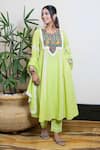 Buy_Ekavira_Green Cotton Mirrors, Lace Round Neck Jashna Embroidered Kurta Pant Set _Online_at_Aza_Fashions