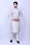 Buy_Arihant Rai Sinha_Sky Blue Kurta Cotton Embroidered Thread Floral And Pant Set _at_Aza_Fashions