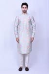 Buy_Arihant Rai Sinha_Sky Blue Kurta Cotton Embroidered Thread Floral And Pant Set _Online_at_Aza_Fashions