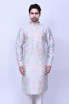 Shop_Arihant Rai Sinha_Sky Blue Kurta Cotton Embroidered Thread Floral And Pant Set _Online_at_Aza_Fashions